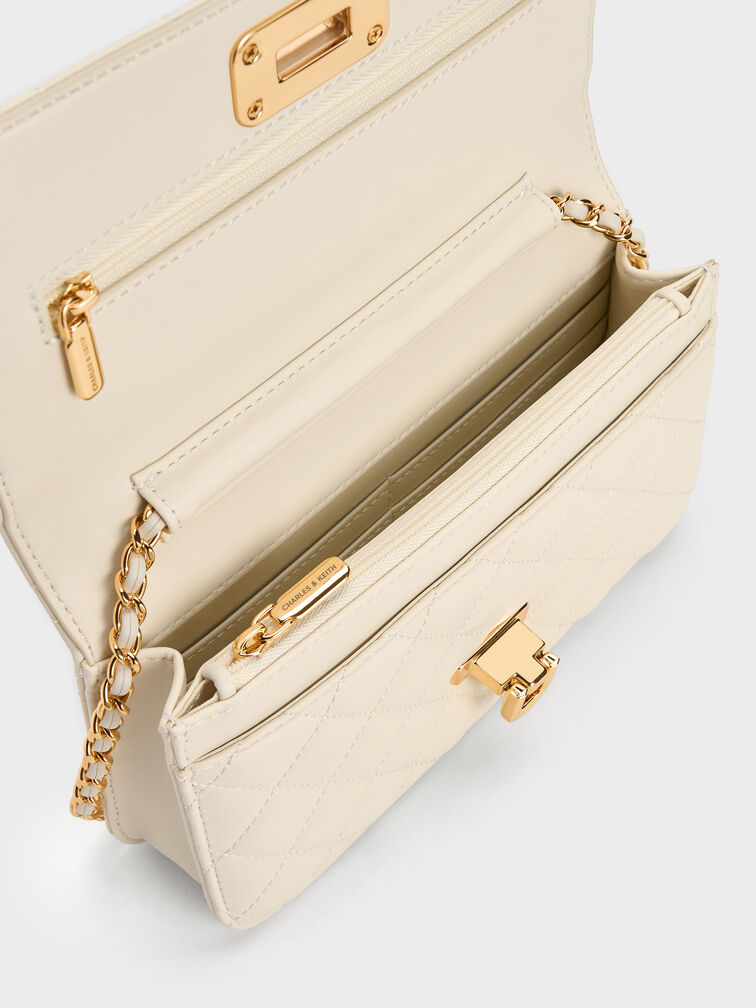 Cressida Quilted Push-Lock Clutch, Cream, hi-res