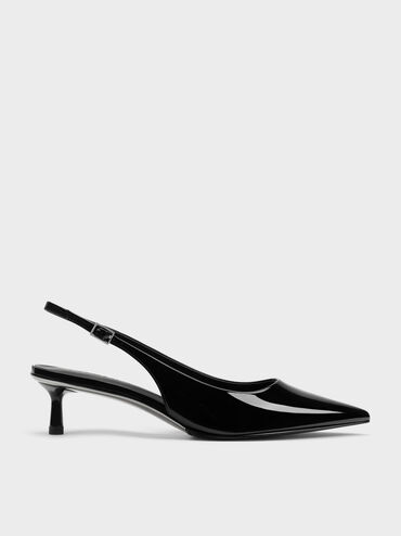 Sepatu Slingback Pumps Patent Pointed-Toe, Black Patent, hi-res