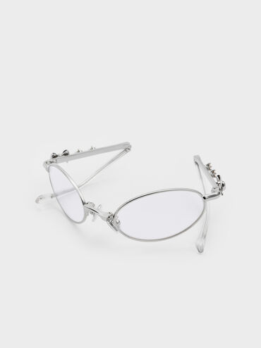 Kacamata Crystal Clear Bow Paige, Silver, hi-res