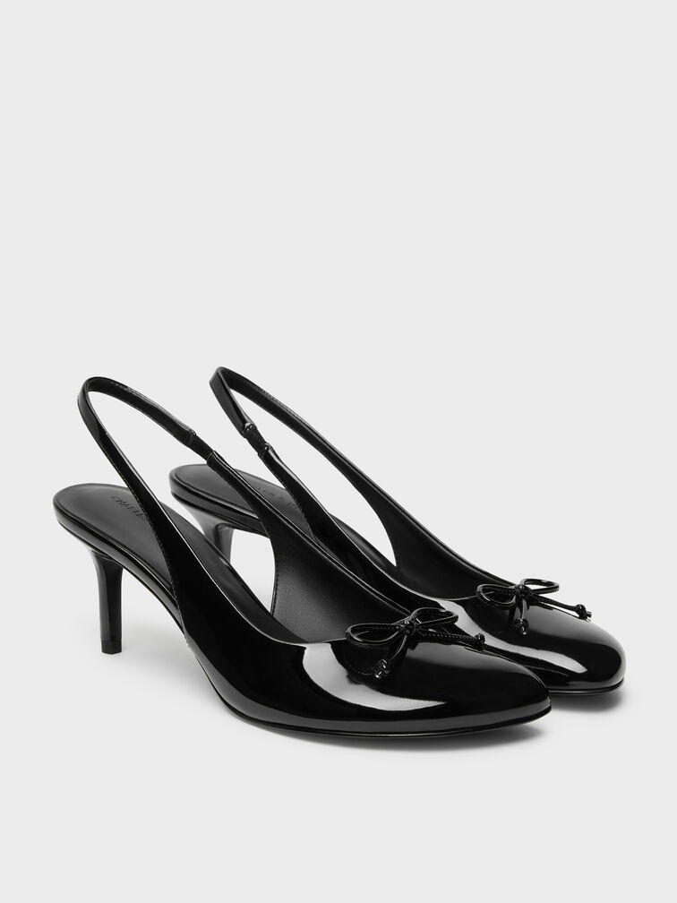 Imani Patent Asymmetric Slingback Pumps, Black Patent, hi-res