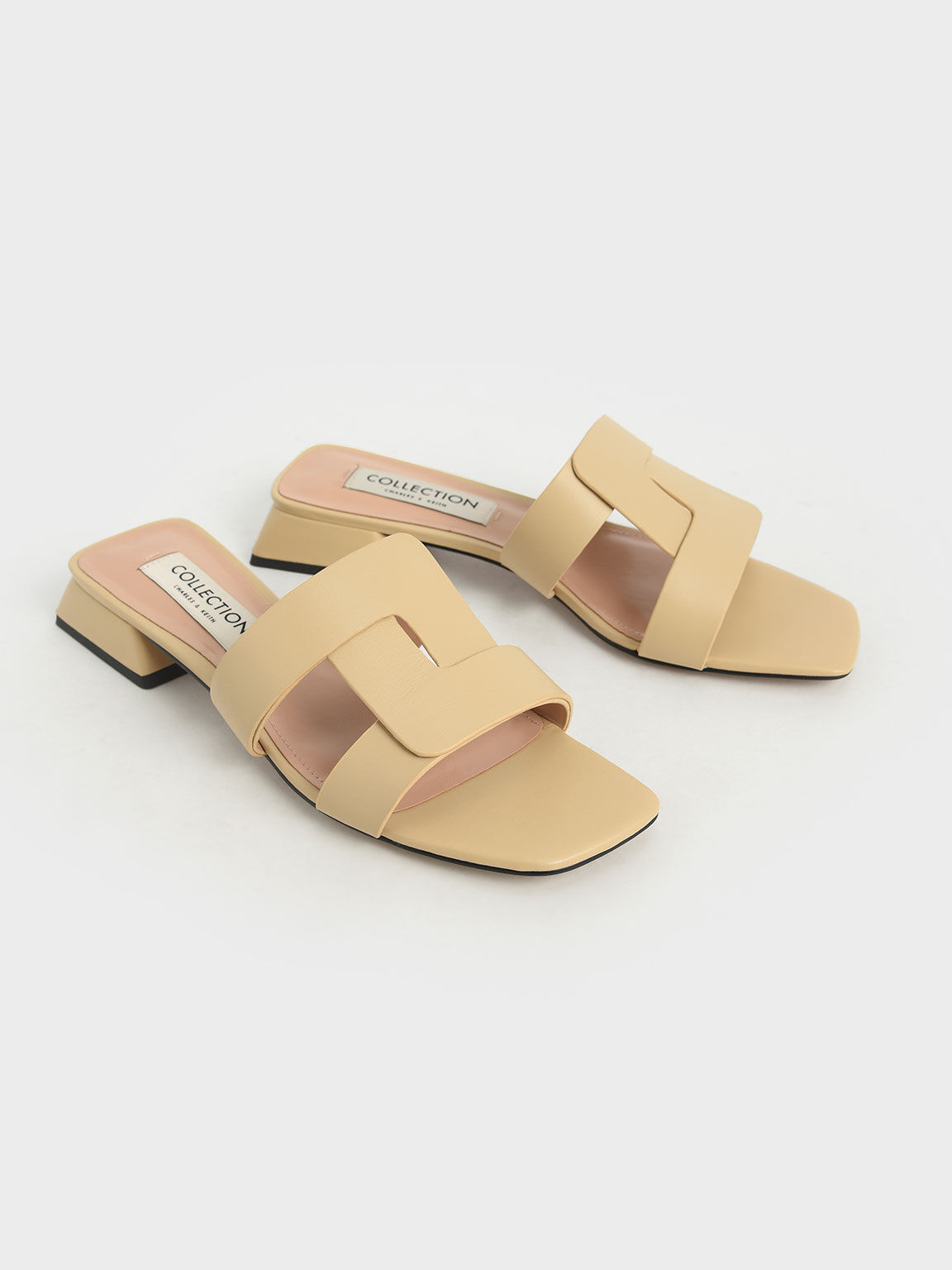 Mules Leather Cut Out, Beige, hi-res