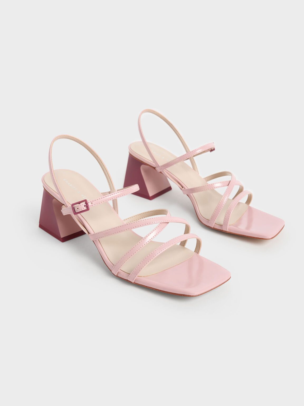 Sandal Two-Tone Trapeze Heel, Pink, hi-res