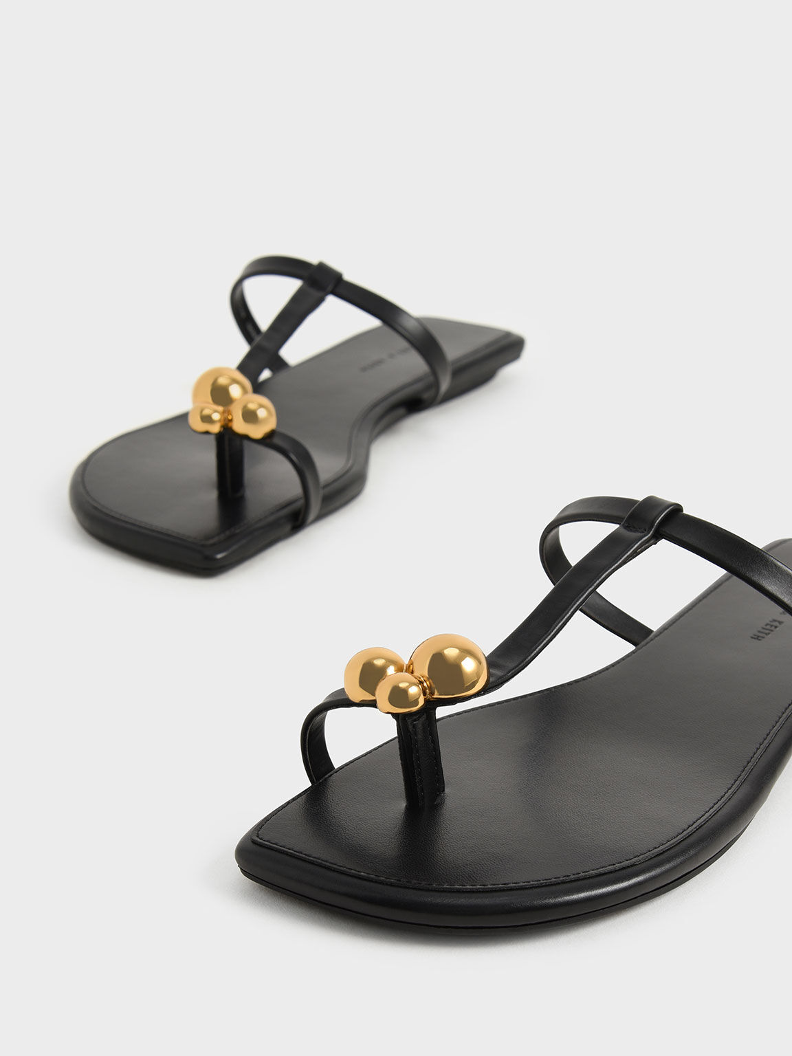 Embellished Toe-Ring Flat Sandals, Black, hi-res