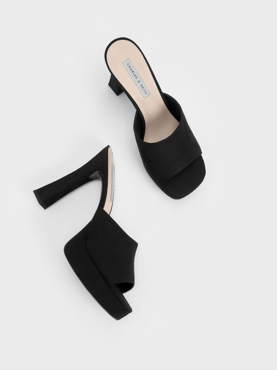 Sepatu Platform Mules Block Heel, Black Textured, hi-res