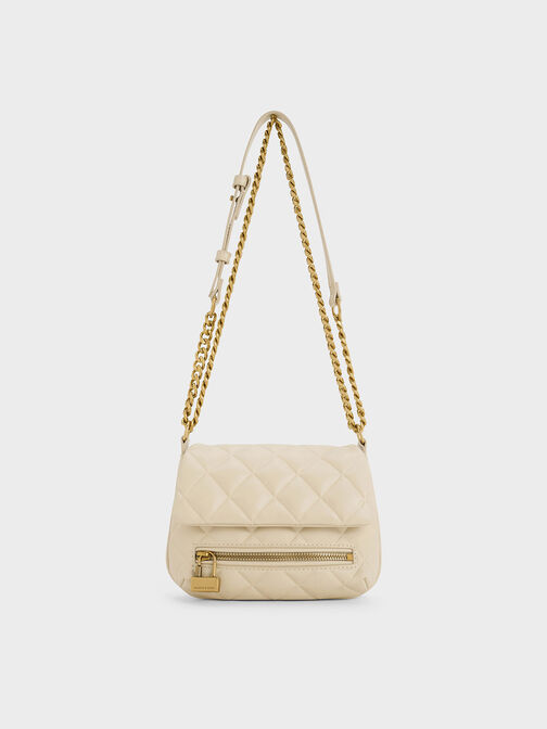 Mini Swing Quilted Chain-Handle Bag, Beige, hi-res