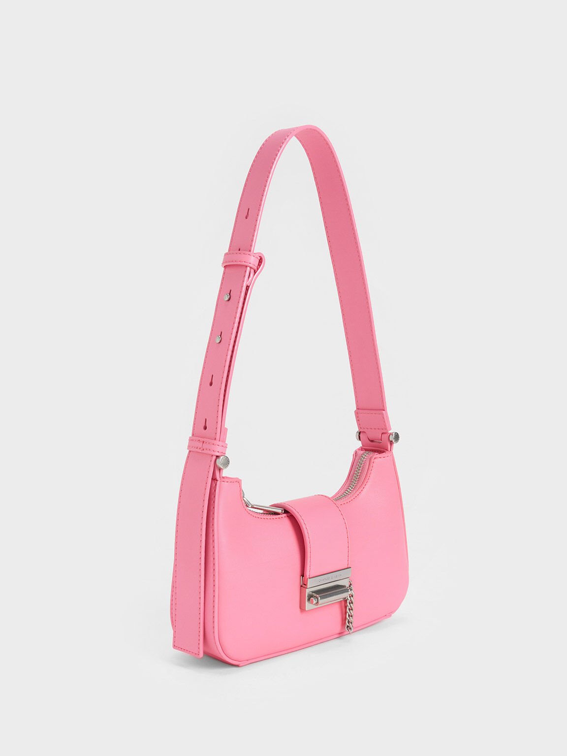 Metallic Accent Belted Bag, Pink, hi-res