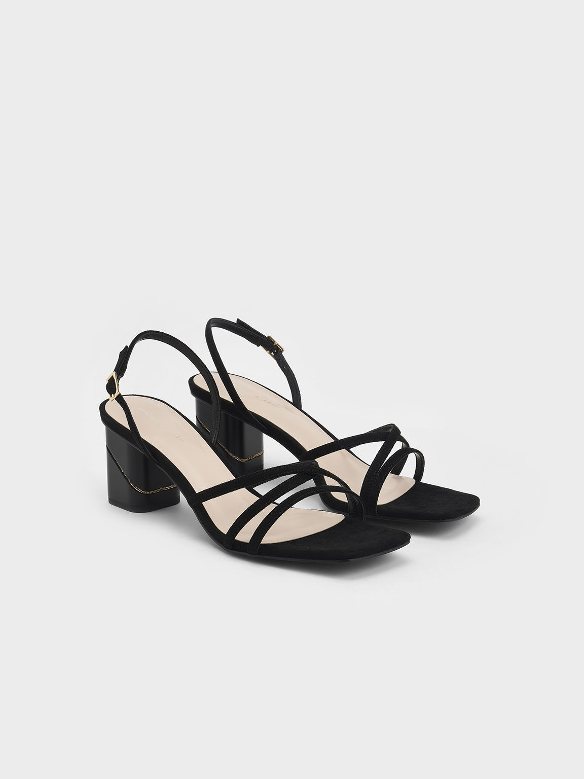 Sandal Slingback Square Toe Textured, Black, hi-res