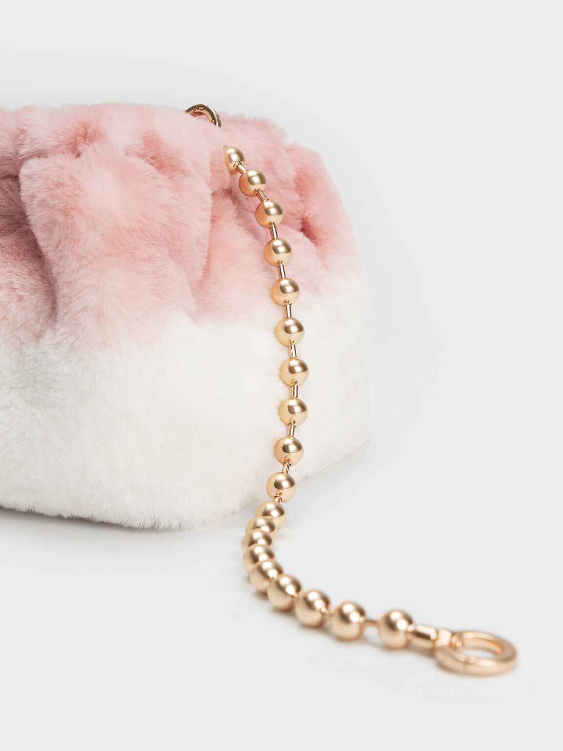 Aldora Beaded Handle Furry Bucket Bag, Light Pink, hi-res