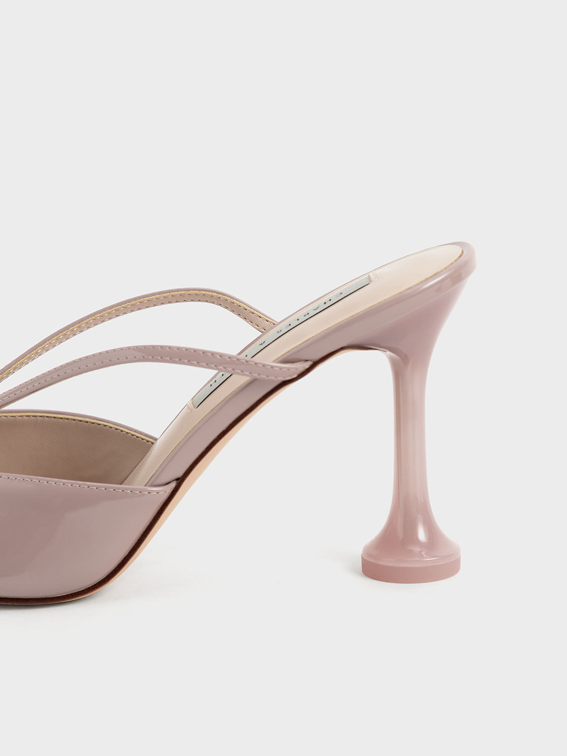 Patent Strappy Sculptural Heel Mules, Taupe, hi-res