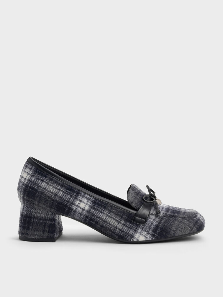 Sepatu Pumps Loafer Bow Circle-Charm, Dark Grey, hi-res