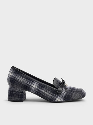 Sepatu Pumps Loafer Bow Circle-Charm, Dark Grey, hi-res