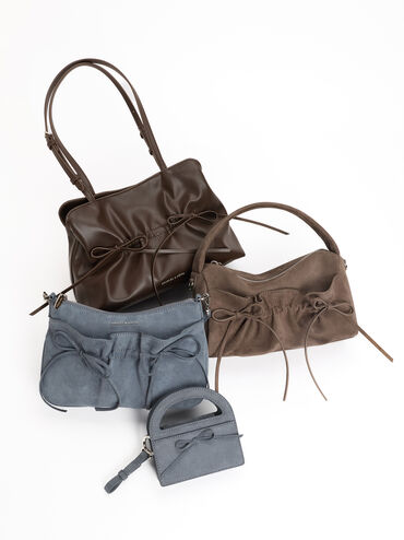 Tas Bahu Bow Ruched Reese, Espresso Brown, hi-res