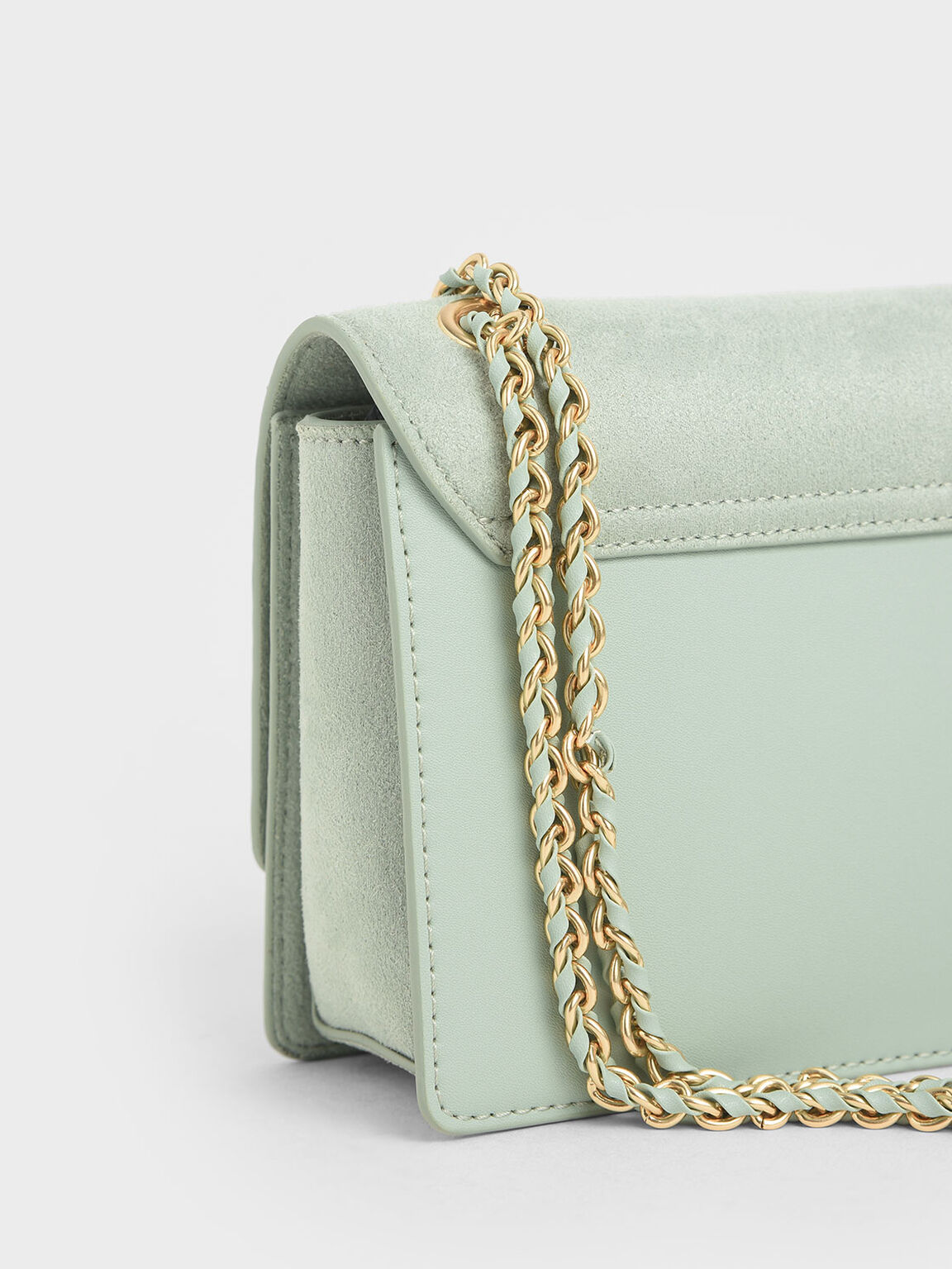 Mint Green Textured Chain Handle Bag - CHARLES & KEITH ID