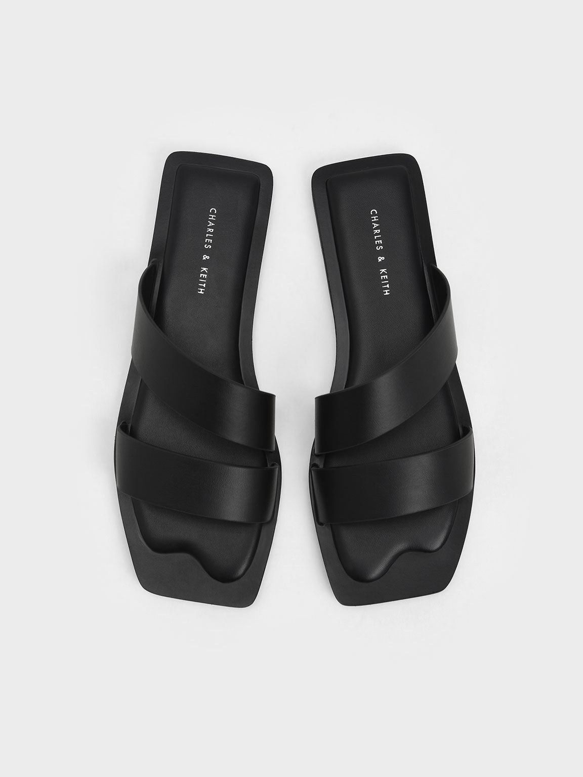 Sandal Strappy Slide Asymmetric, Black, hi-res
