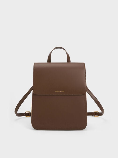 Backpack Front Flap Structured, Dark Brown, hi-res