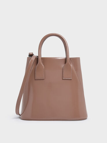 Leather Boxy Bucket Bag, Blush, hi-res