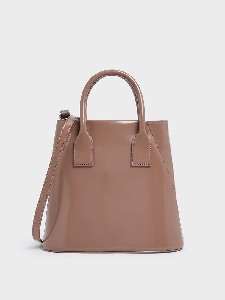 Leather Boxy Bucket Bag, Blush, hi-res