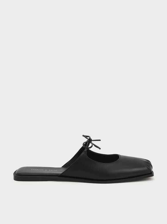 Sepatu Flat Mules Dionne Bow-Tie, Black, hi-res