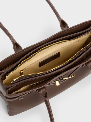 Jody Genuine Leather Belted Shoulder Bag, Dark Brown, hi-res