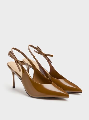 Sepatu Pumps Slingback Leather Anastasia, Brown, hi-res