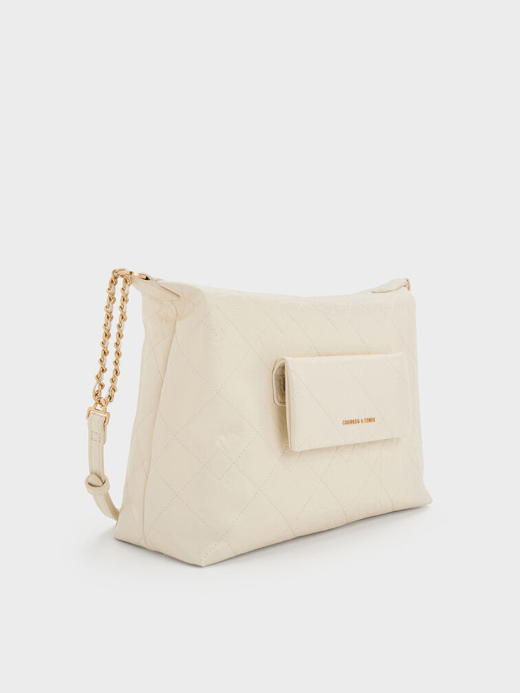 Tas Hobo Front-Pocket Quilted Duo, Cream, hi-res