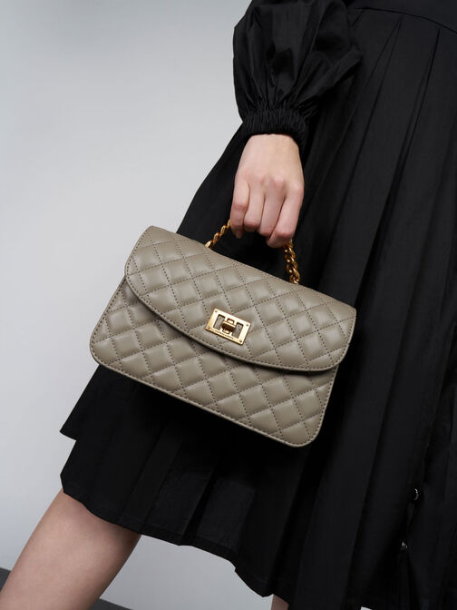 Quilted Chain Bag, Taupe, hi-res