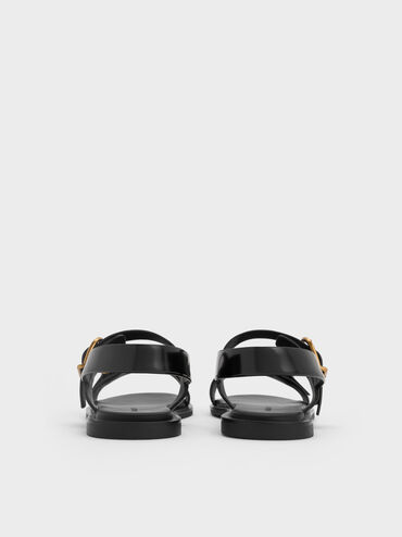 Double Buckle-Strap Slingback Sandals, Black Box, hi-res
