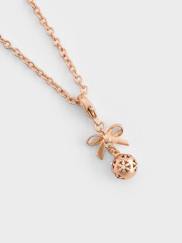 Gantungan Snowflake-Ball Crystal Embellished Bow Athalia, Rose Gold, hi-res