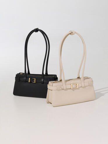 Tas Bahu Belted Leather Jody, Black, hi-res