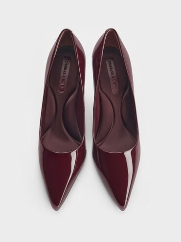 Sepatu Pumps Stiletto Toe Patent Emmy Pointed, Burgundy, hi-res
