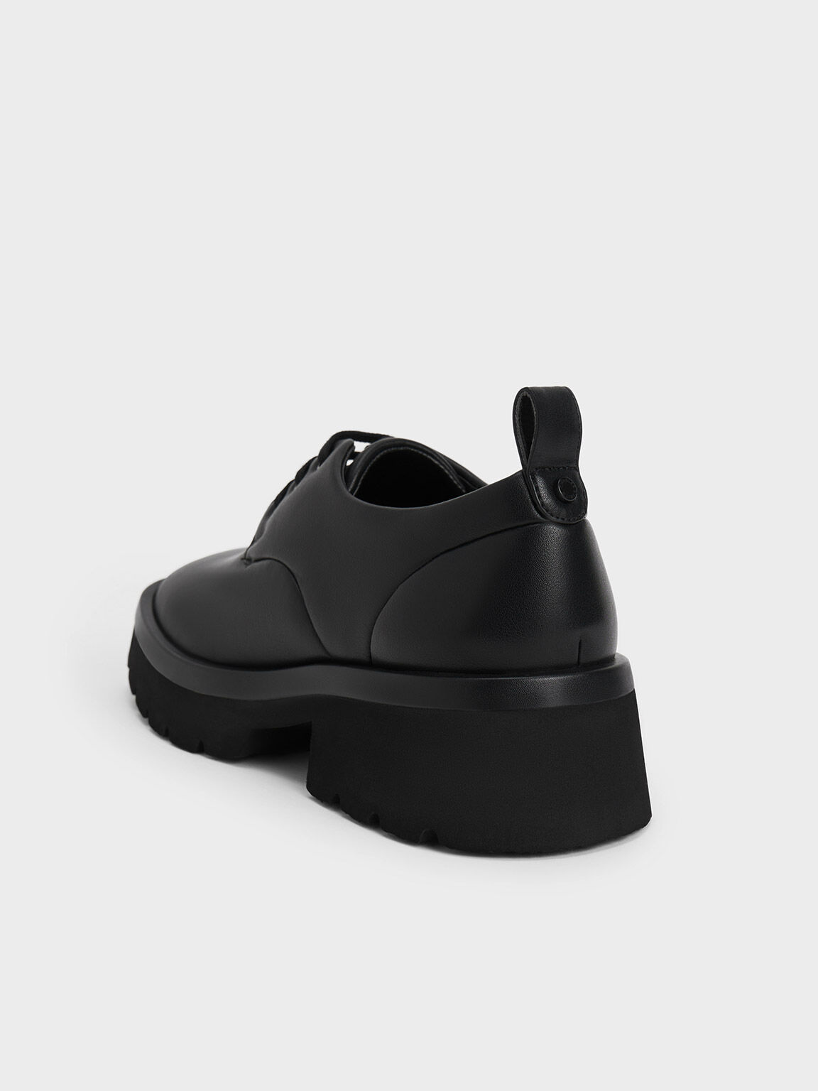 Sepatu Oxfords Ridged Sole Lace-Up, Black, hi-res