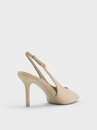 Sepatu Pumps Slingback Faux Suede Emelia, Beige, hi-res