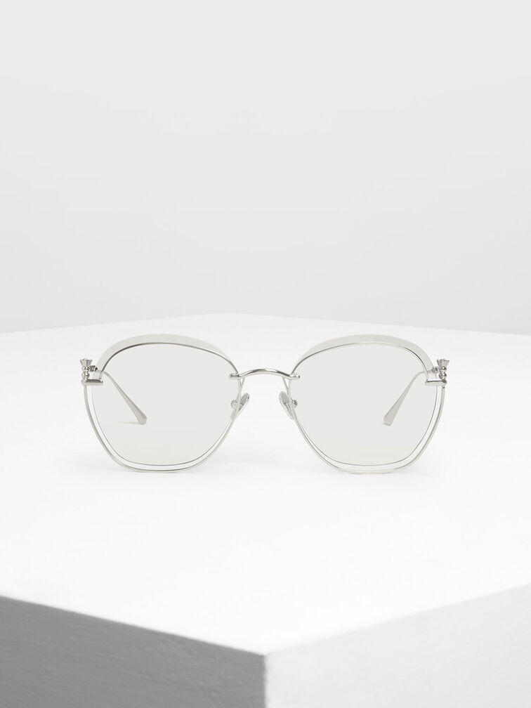Cut Out Butterfly Sunglasses, Silver, hi-res