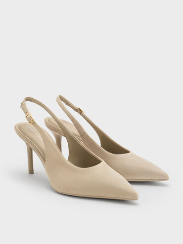 Sepatu Pumps Slingback Faux Suede Emelia, Beige, hi-res