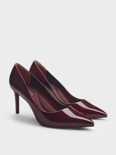 Sepatu Pumps Stiletto Toe Patent Emmy Pointed, Burgundy, hi-res