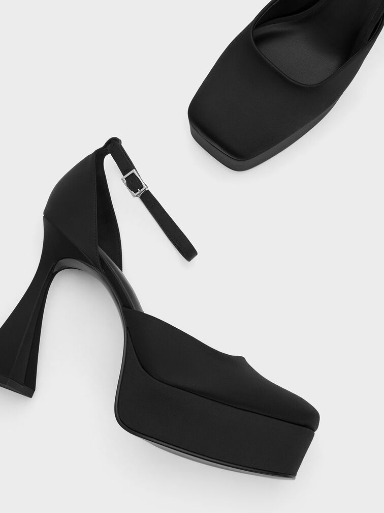 Sepatu Pumps D'Orsay Recycled Polyester Flare Heel, Black, hi-res