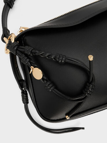 Tas Bahu Braided-Charm Haylen Mini, Black, hi-res