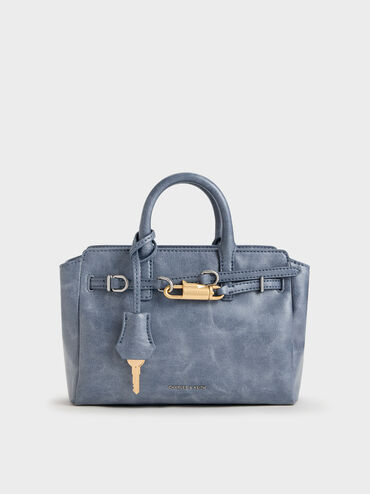Tas Tote Belted Delfina Mini, Distressed Midnight Blue, hi-res