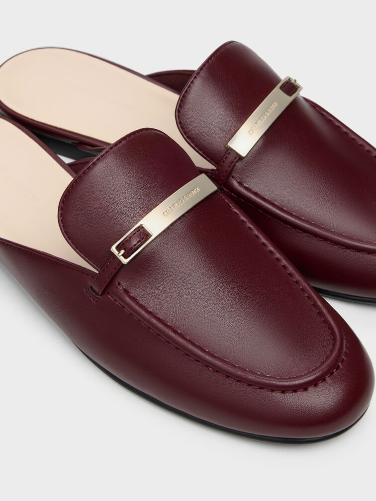 Sepatu Mules Loafer Metallic-Bar, Burgundy, hi-res