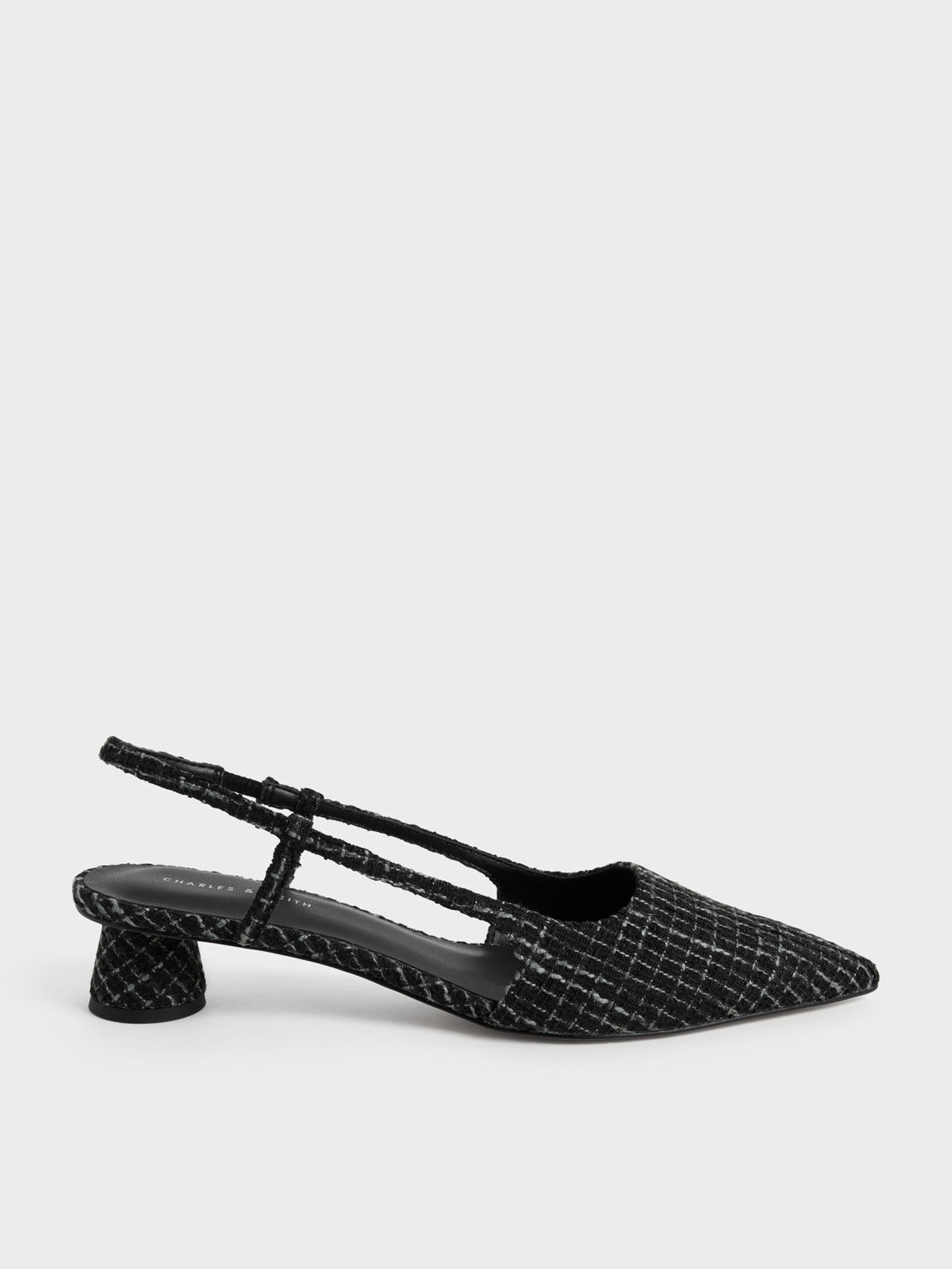 Sepatu Pumps Slingback Tweed Cylindrical Heel, Multi, hi-res