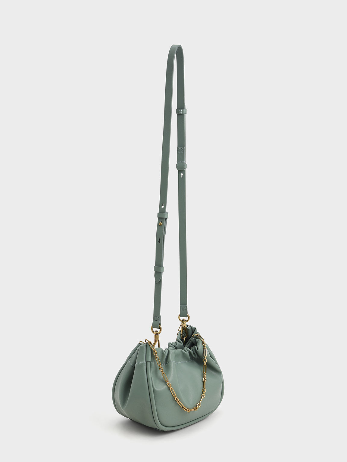 Solange Double Chain Handle Slouchy Bag, Sage Green, hi-res