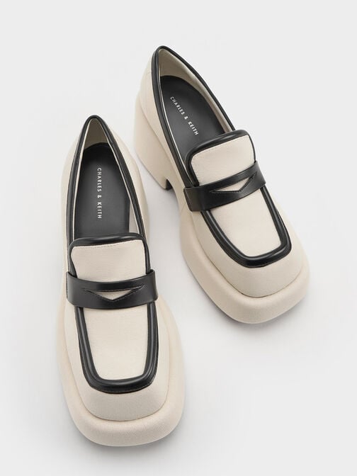Sepatu Loafers Platform Leni Canvas, Black, hi-res
