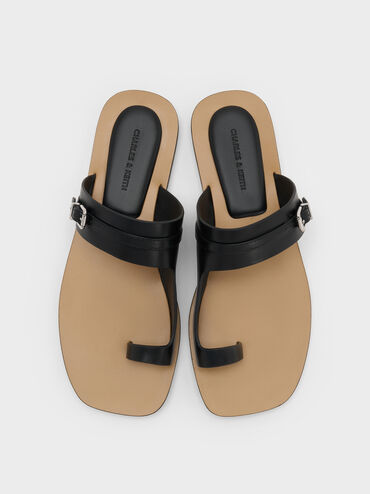 Buckled Toe-Ring Sandals, Black, hi-res