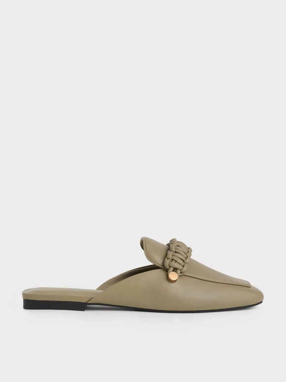 Braided Penny Loafer Mules, Olive, hi-res