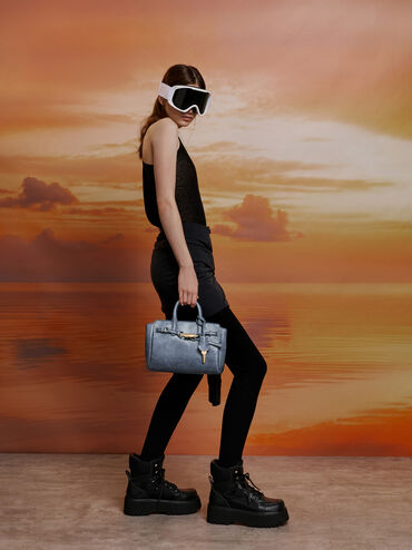 Tas Tote Belted Delfina Mini, Distressed Midnight Blue, hi-res