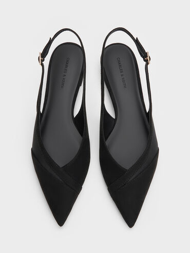 Sepatu Flats Slingback Suede & Mesh Faux, Black Textured, hi-res