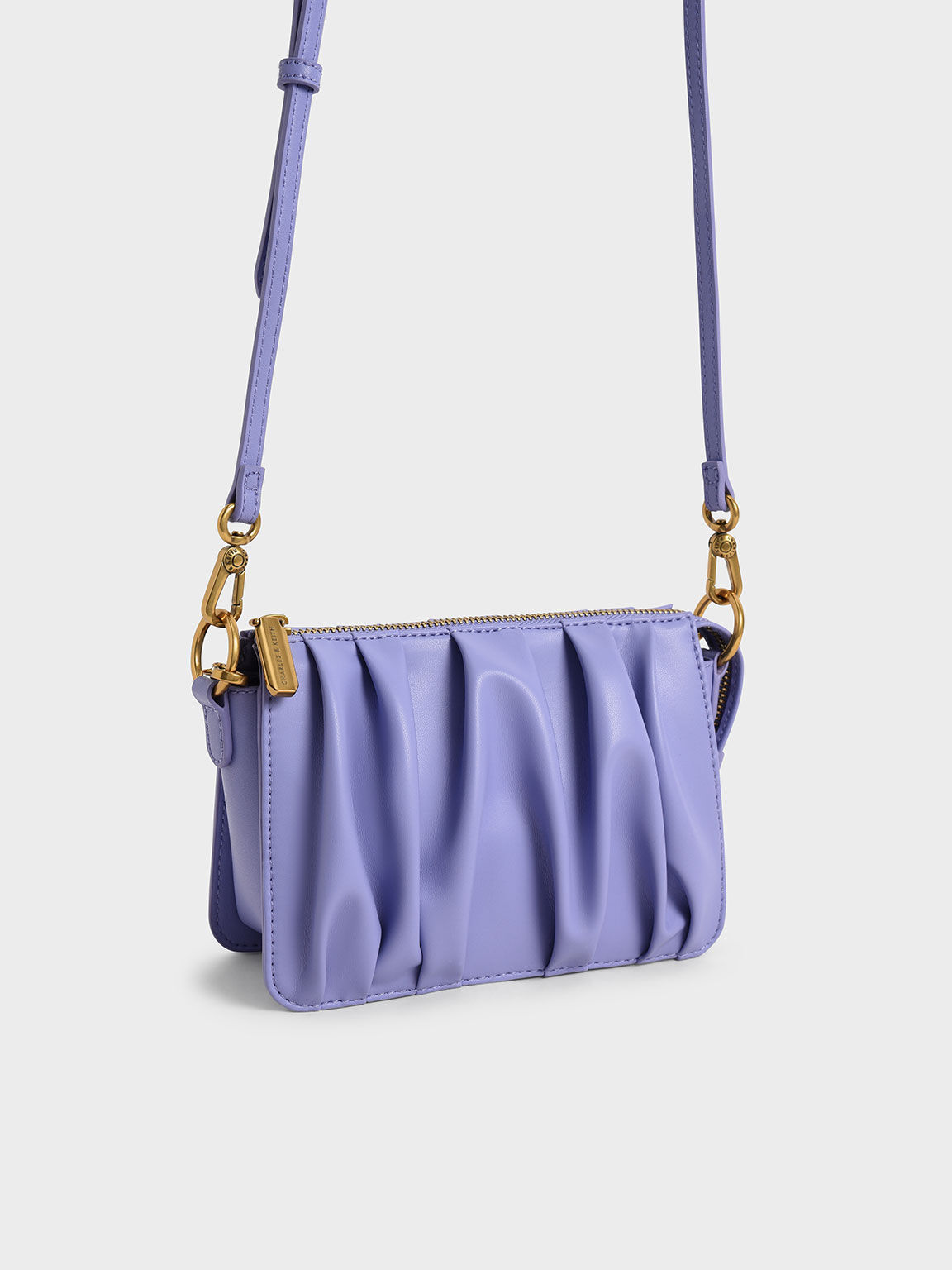 Ruched Bead-Handle Shoulder Bag, Lilac, hi-res