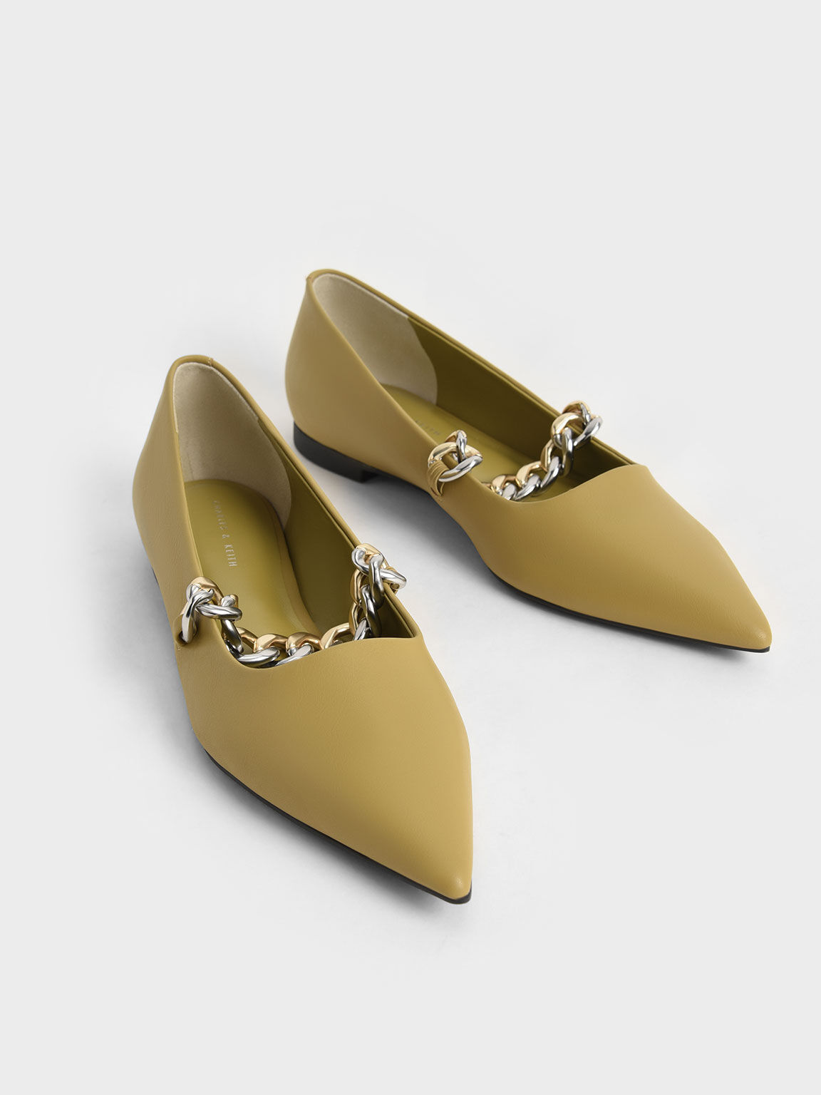 Chunky Chain-Link Mary Jane Flats, Olive, hi-res