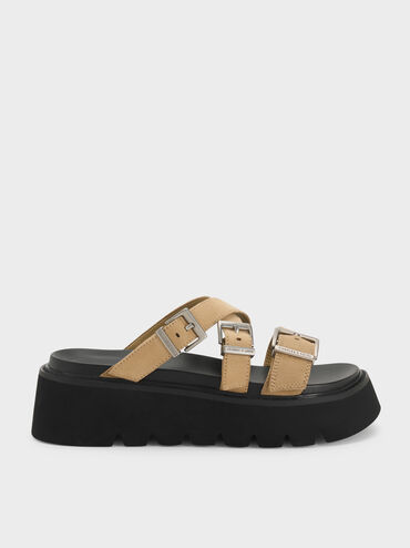 Laine Faux Suede Buckled Flatform Sandals, Sand, hi-res