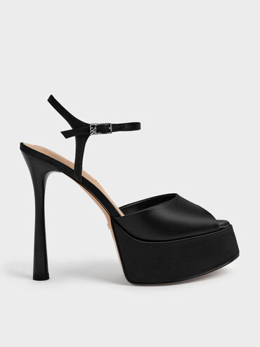 Francesca Peep-Toe Platform Heels, Black Textured, hi-res